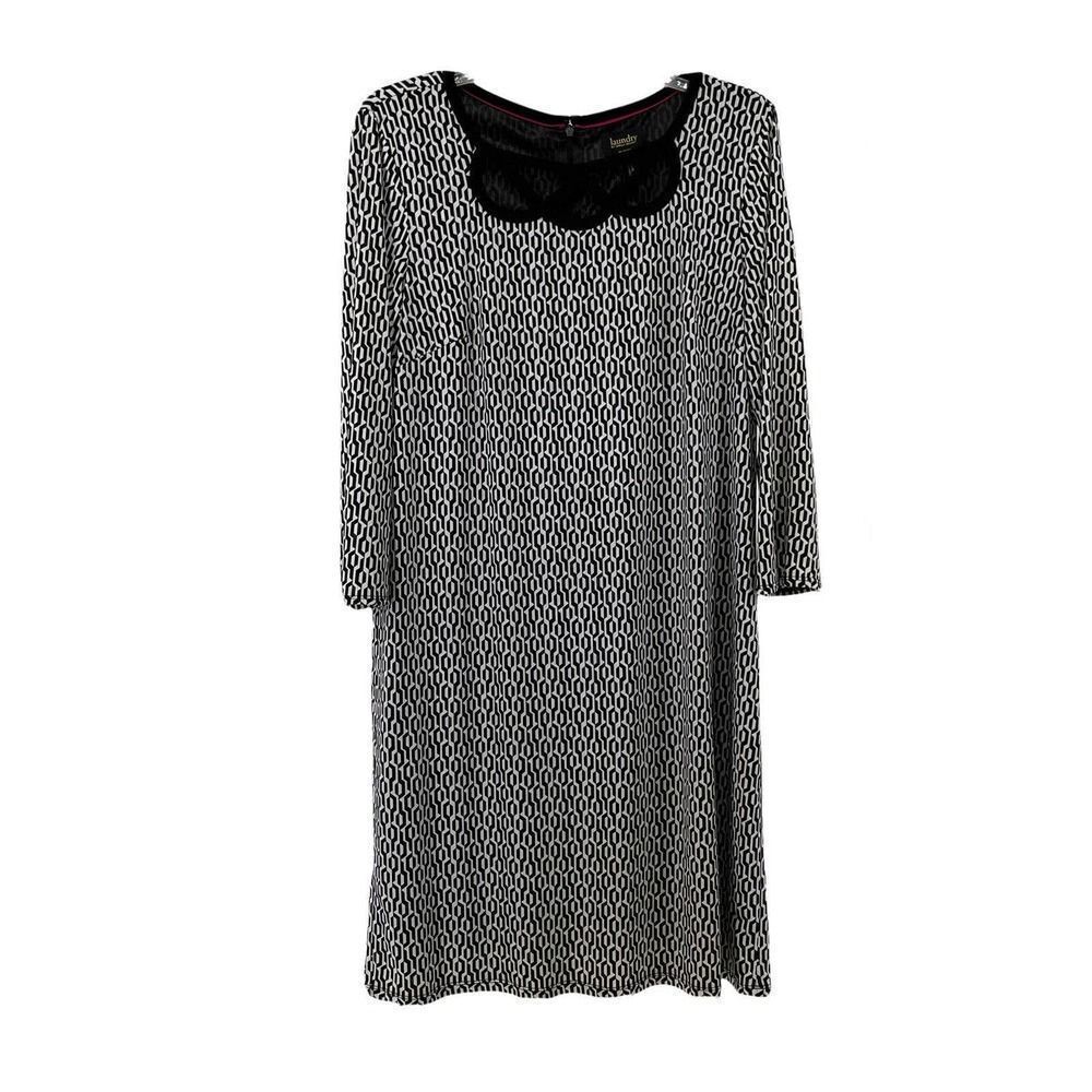 Laundry Shelli Segal Black White 3/4 Sleeve Shift Dress Womens Size 12 Stretchy